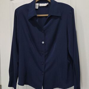 Kathy Che Vintage Navy Blue Blouse, With Shoulder Pads, Size 12